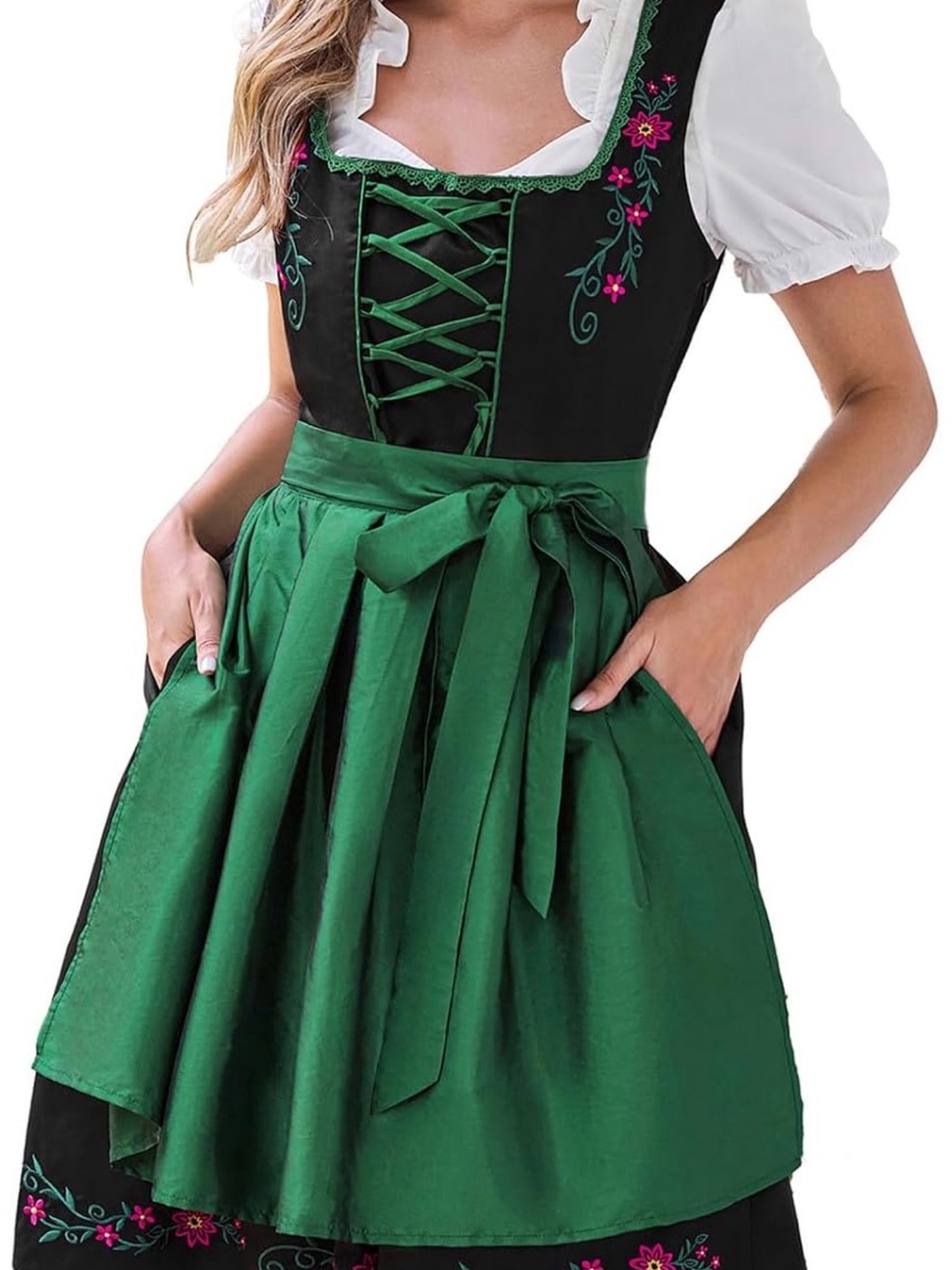 Scarlet Darkness 2 Piece Oktoberfest Dirndl Set with Embroidered & Pockets